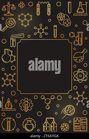Chemistry Science vertical golden frame with empty space for text. Vector concept illustration Stock Vector