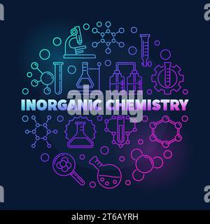 Inorganic Chemistry vector colorful round illustration in outline style on dark background Stock Vector