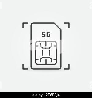 5G mobile sim card vector outline concept icon. Simcard symbol in thin line style Stock Vector
