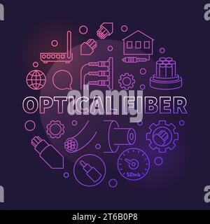 Optical Fiber vector round colorful outline illustration on dark background Stock Vector