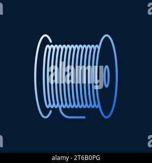 Vector fiber optic cable bobbin concept blue outline icon on dark background Stock Vector