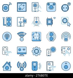 Smart Socket colored icons set - vector collection of european wi-fi smart sockets signs Stock Vector