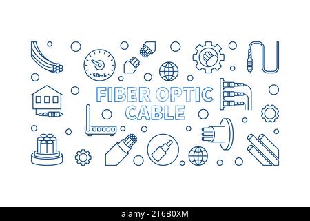 Vector Fiber Optic Cable concept horizontal illustration in thin line style Stock Vector