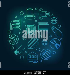 Vector Fiber-optic Communication round colored outline illustration on dark background Stock Vector