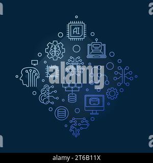 AI Artificial Intelligence vector concept creative line illustration on dark background Stock Vector