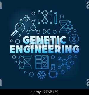Genetic Engineering vector circular biotechnology concept linear blue illustration on dark background Stock Vector