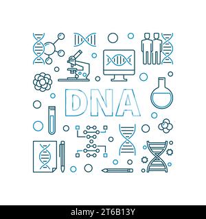 DNA vector square concept illustration made with deoxyribonucleic acid outline icons Stock Vector