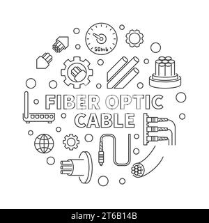 Vector Fiber Optic Cable round concept illustration in thin line style Stock Vector