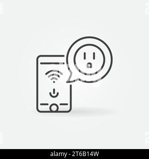 US socket in speech bubble with smartphone vector concept outline icon or symbol Stock Vector