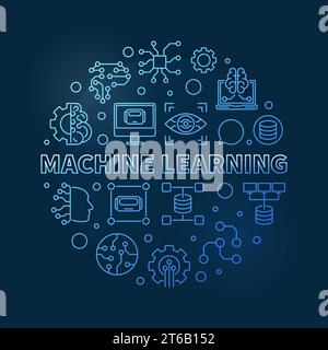 Vector Machine Learning concept blue circular outline illustration on dark background Stock Vector