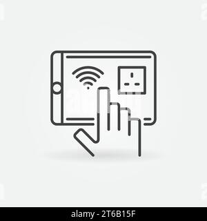 Tablet with wi-fi and UK Smart Socket vector outline icon or design element Stock Vector