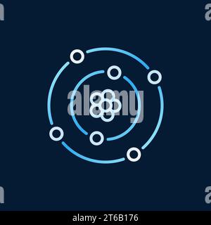 Atom with nucleus and electrons colored linear vector icon or sign on dark background Stock Vector