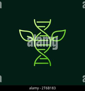 Leaves with DNA vector green outline icon or sign on dark background Stock Vector