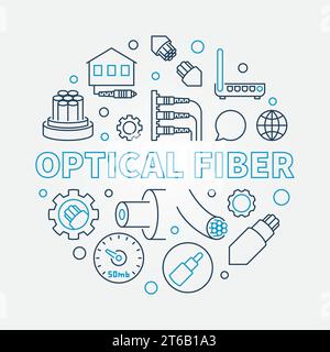 Optical Fiber vector round creative illustration in thin line style Stock Vector