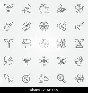 Gmo outline icons set - vector genetic engineering and DNA concept symbols in thin line style Stock Vector