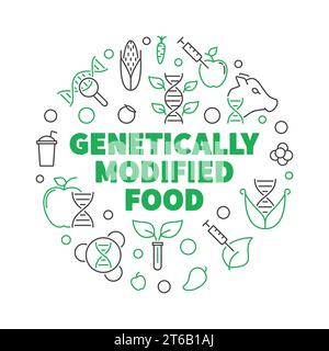 Genetically Modified Food vector round concept illustration in thin line style on dark background Stock Vector