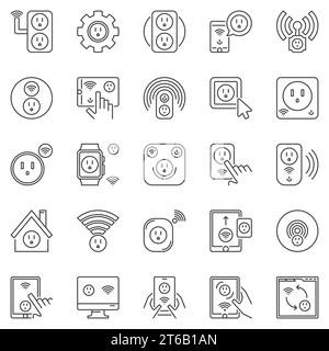 US Power Smart Socket outline icons set. Vector american smart sockets concept symbols in thin line style Stock Vector