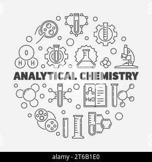 Analytical Chemistry vector concept simple round illustration in thin line style Stock Vector