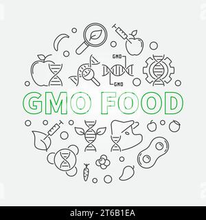 GMO Food vector round concept minimal illustration in outline style Stock Vector
