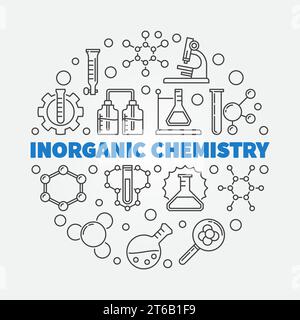 Inorganic Chemistry vector concept round illustration in thin line style Stock Vector