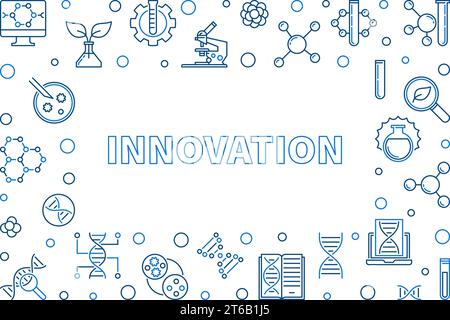 Innovation Science concept outline horizontal banner. Vector linear illustration Stock Vector