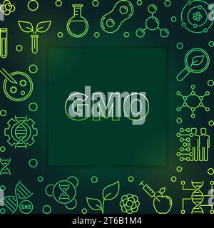 Genetically Modified Organism outline green frame. Vector GMO concept illustration on dark background Stock Vector