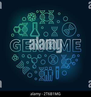 Genome vector round concept colorful linear illustration on dark background Stock Vector