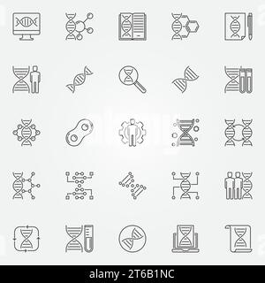 Genetics outline icons set. Vector Genetic Engineering and DNA concept symbols in thin line style Stock Vector