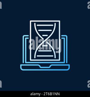 Laptop with DNA vector colorful linear icon or logo element on dark background Stock Vector