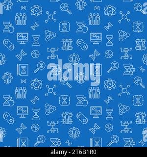 Cloning concept outline vector seamless pattern with blue background Stock Vector