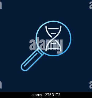 DNA in Magnifier vector colored line icon. DNA Analysis or Genetic Engineering concept outline sign on dark background Stock Vector