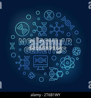 Molecular Genetics vector blue circular biology concept outline illustration on dark background Stock Vector