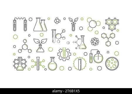 Chemistry vector concept linear illustration or horizontal banner on white background Stock Vector