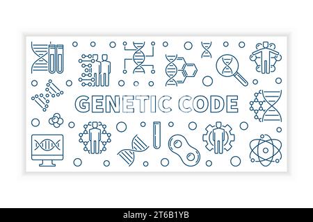 Genetic Code vector modern horizontal banner or illustration in thin line style Stock Vector