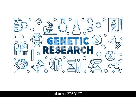 Genetic Research vector concept outline horizontal banner or illustration Stock Vector