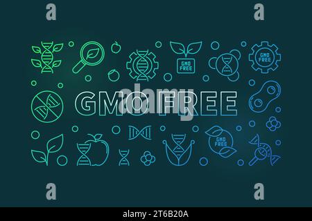 GMO Free vector colorful linear horizontal illustration on dark background Stock Vector