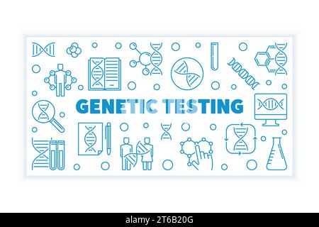 Genetic Testing vector blue outline horizontal banner with white background Stock Vector