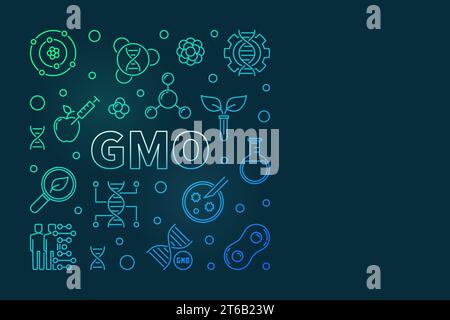 GMO vector concept colored square banner or design element in outline style on dark background Stock Vector