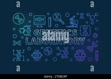 Genetics Laboratory vector colorful outline horizontal banner or illustration on dark background Stock Vector