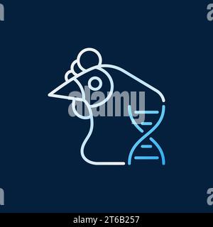 Chicken with DNA vector colorful outline icon or sign on dark background Stock Vector