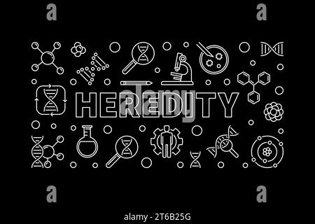 Heredity horizontal banner in outline style. Vector linear illustration with black background Stock Vector