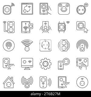 Smart Socket outline icons set. Vector EU smart sockets concept symbols in thin line style Stock Vector