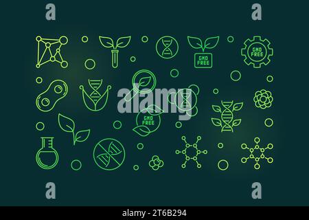 Vector GMO free colorful concept linear horizontal banner or illustration on dark background Stock Vector