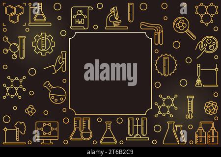Chemistry vector golden horizontal frame or illustration in outline style Stock Vector