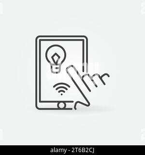 Tablet with smart bulb controlled via wi-fi outline vector icon Stock Vector