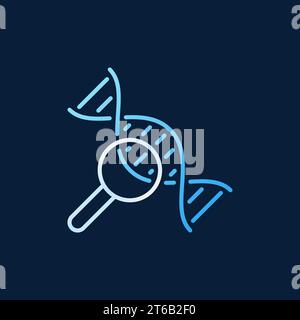 DNA in magnifying glass vector colorful outline icon. Genetic Engineering concept linear sign on dark background Stock Vector