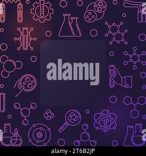 Colorful Chemistry vector concept square outline frame with empty space for text on dark background Stock Vector