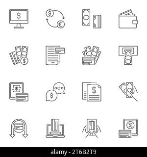 Credit Card and Payments concept outline icons set. Vector Money and Bank Card symbols in thin line style Stock Vector