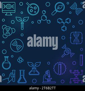 Genetics vector outline blue concept square illustration or frame on dark background Stock Vector
