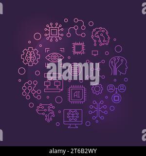 Vector Artificial Intelligence Technology concept outline colorful round illustration on dark background Stock Vector